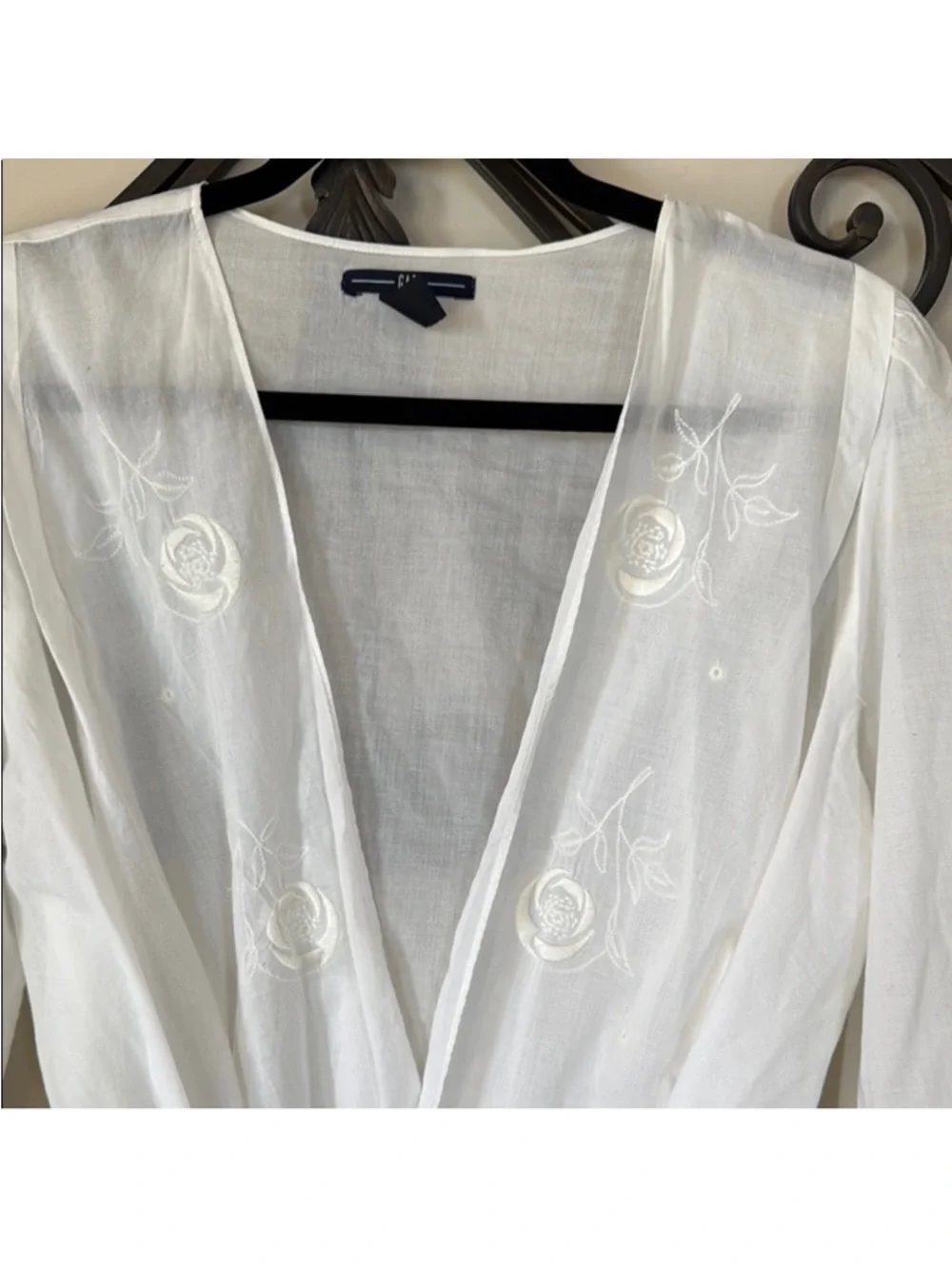 GAP White Embroidered Tie-Front Wrap Blouse - Picture 3 of 8